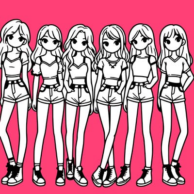 a group of girls wearing crop tops and shorts