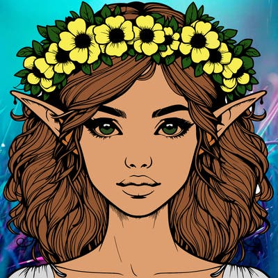 realistic female elf with flower crown