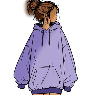 realistic girl with a oversized sweatshirt on and a bun