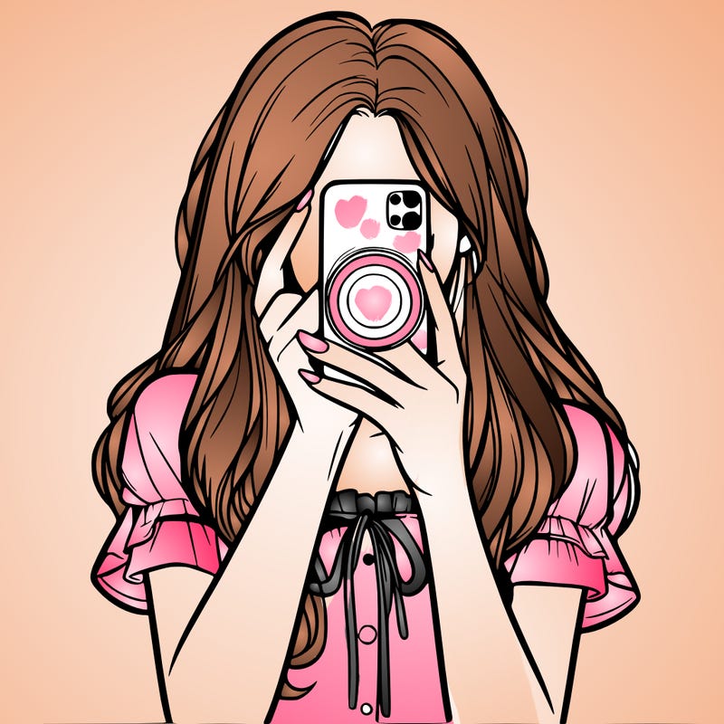 a realistic girl holding her phone taking pictures