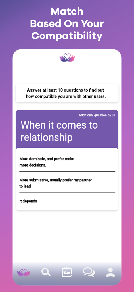 Proposal: Muslim Marriage - Compatibility questionnaire screen on the Proposal Muslim marriage app.