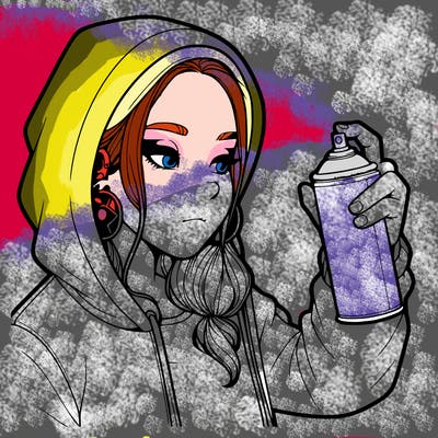 a realistic girl, spray painting