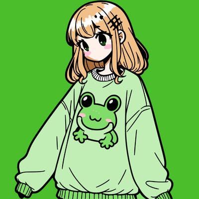 girl wearing frogging sweatshirt