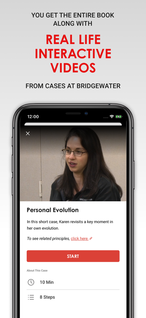 Principles In Action - Principles In Action app showing a video case study titled Personal Evolution