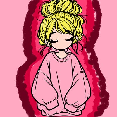 girl with baggy sweatshirt and messy bun
