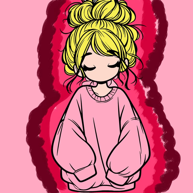 girl with baggy sweatshirt and messy bun