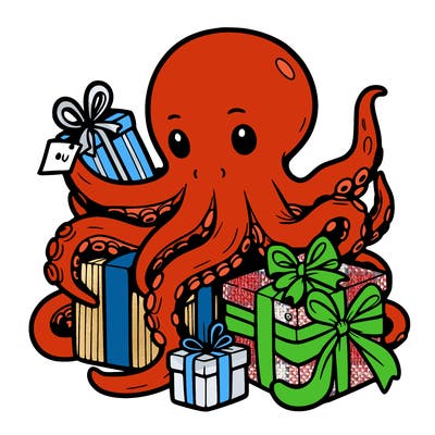 an octopus wrapping gifts