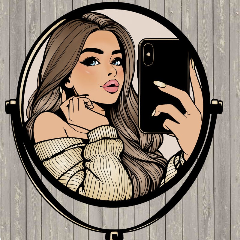 realistic girl taking mirror selfie beautiful