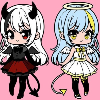 cute anime girls one is a devil and one is a angel