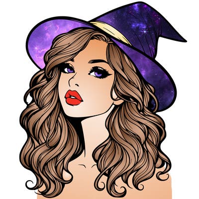 realistic witch girl with wavy hair and lips