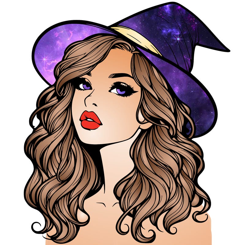 realistic witch girl with wavy hair and lips