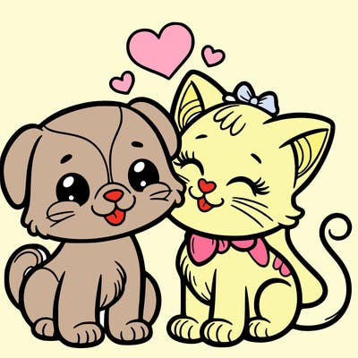 cat with a dog and in love