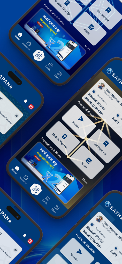Sathapana Mobile - Sathapana Mobile app interface showing digital banking dashboard with dual currency balances