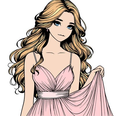 realistic girl in flowy silky prom dress