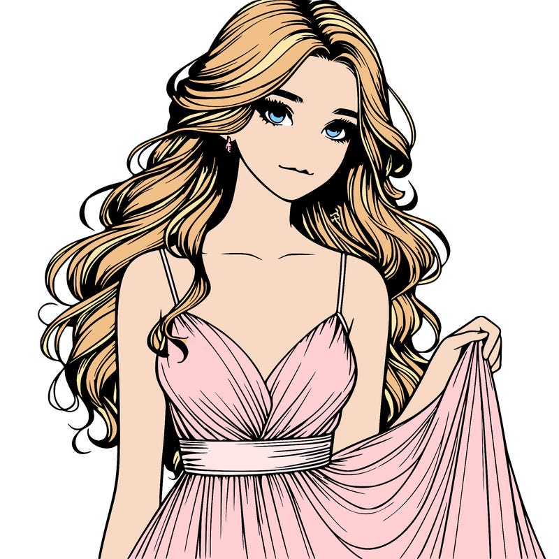 realistic girl in flowy silky prom dress