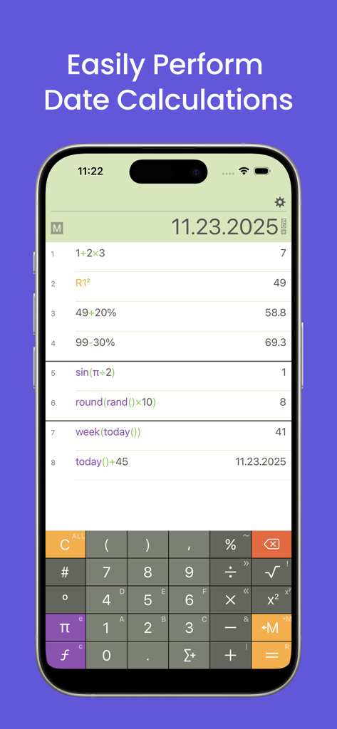 Inseries Pro: Smart Calculator - Inseries Pro smart calculator interface showing date math and calculation history on an iPhone