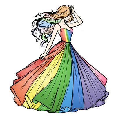 realistic woman with dress flowing in the wind