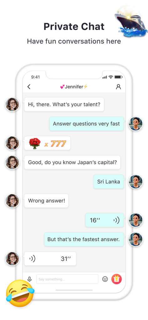 Private chat interface on Yalla Lite app showing text and voice messages