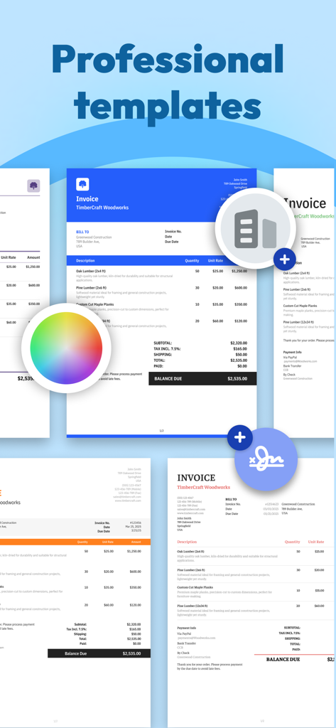 Tiny Invoice - Invoice Maker - A collection of professional and customizable invoice templates for small businesses and contractors.
