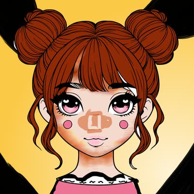 realistic girl with 2 buns