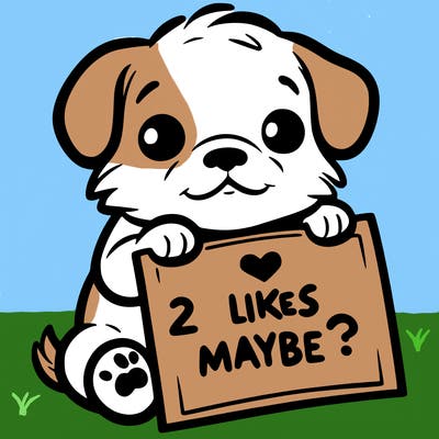 a puppy holding a sign that says 2 likes maybe?