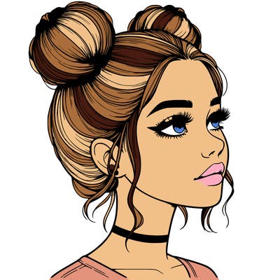 realistic girl with buns on the top of her head