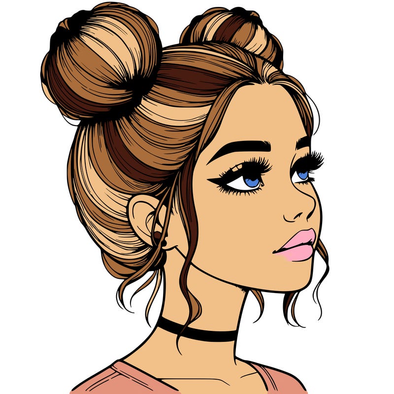 realistic girl with buns on the top of her head