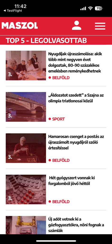 Los cinco artículos de noticias más leídos en la aplicación móvil Maszol