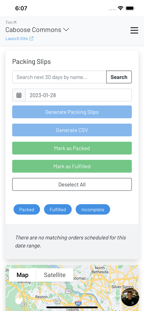 GoTab Manager - GoTab Manager app interface showing packing slips management screen with options to generate slips and CSV files