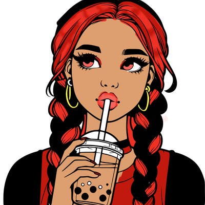 realistic girl with braided hair drinking boba