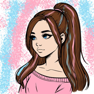 realistic girl with a high ponytail