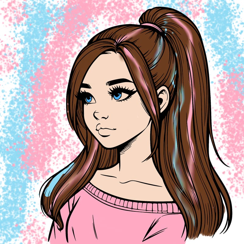 realistic girl with a high ponytail