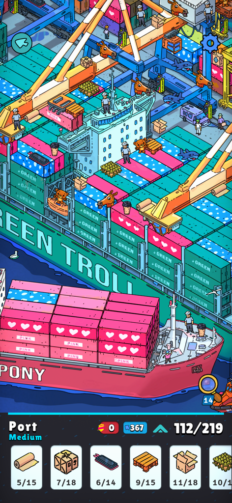 Hidden Objects - Adventure - Colorful port scene in Hidden Objects Adventure game featuring cargo ships and shipping containers