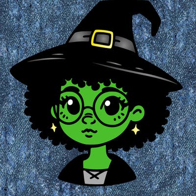 a black person who is a witch and has glasses
