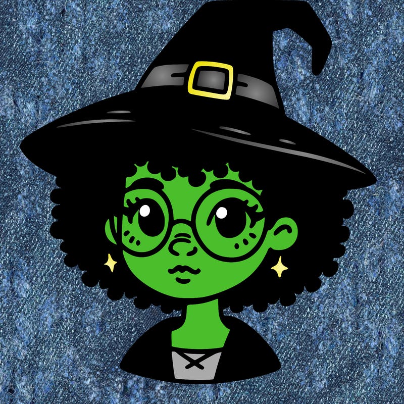 a black person who is a witch and has glasses
