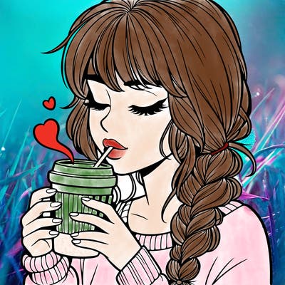 realistic girl drinking coffee