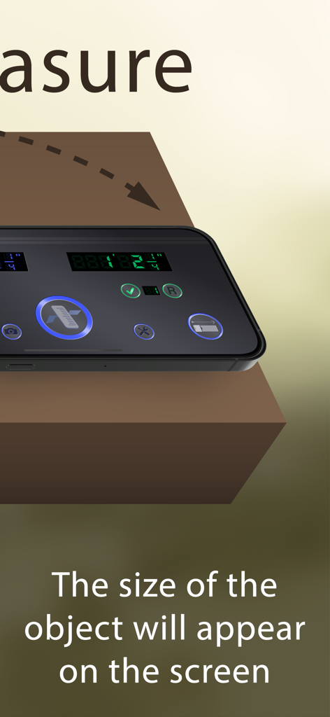 Flying Ruler: 3D Tape Measure - Smartphone mostrando el tamaño del objeto medido usando la aplicación Flying Ruler