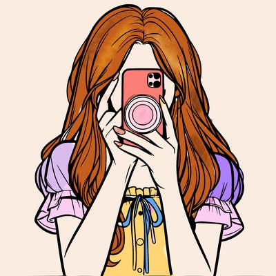 a realistic girl holding her phone taking pictures