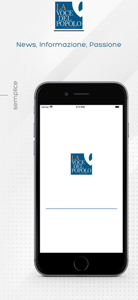 La Voce del Popolo - Schermata di avvio dell'app mobile di notizie La Voce del Popolo su un display di smartphone