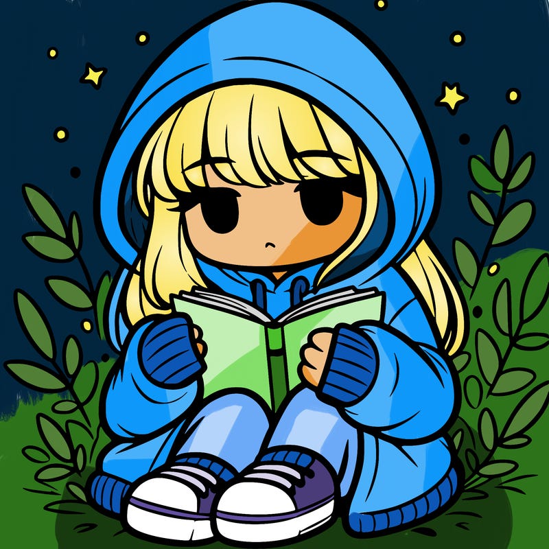 girl in oversized hoodie reading a book