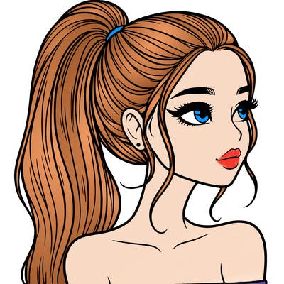 a beautiful and realistic girl with a high pony tail