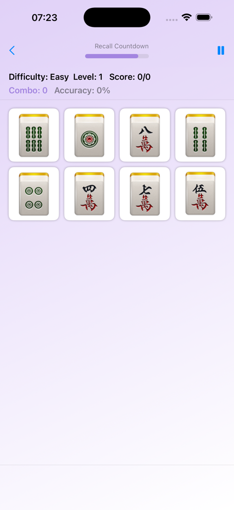 MJFLipOnCt - A memory matching game screen from MJFLipOnCt featuring mahjong tiles on an easy difficulty level