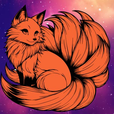 realistic detailed 9 tailed anime fox