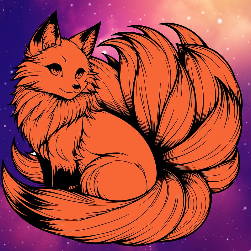 realistic detailed 9 tailed anime fox