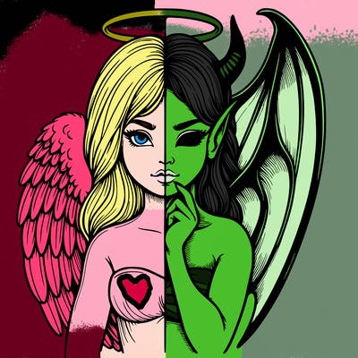 realistic angel half demon