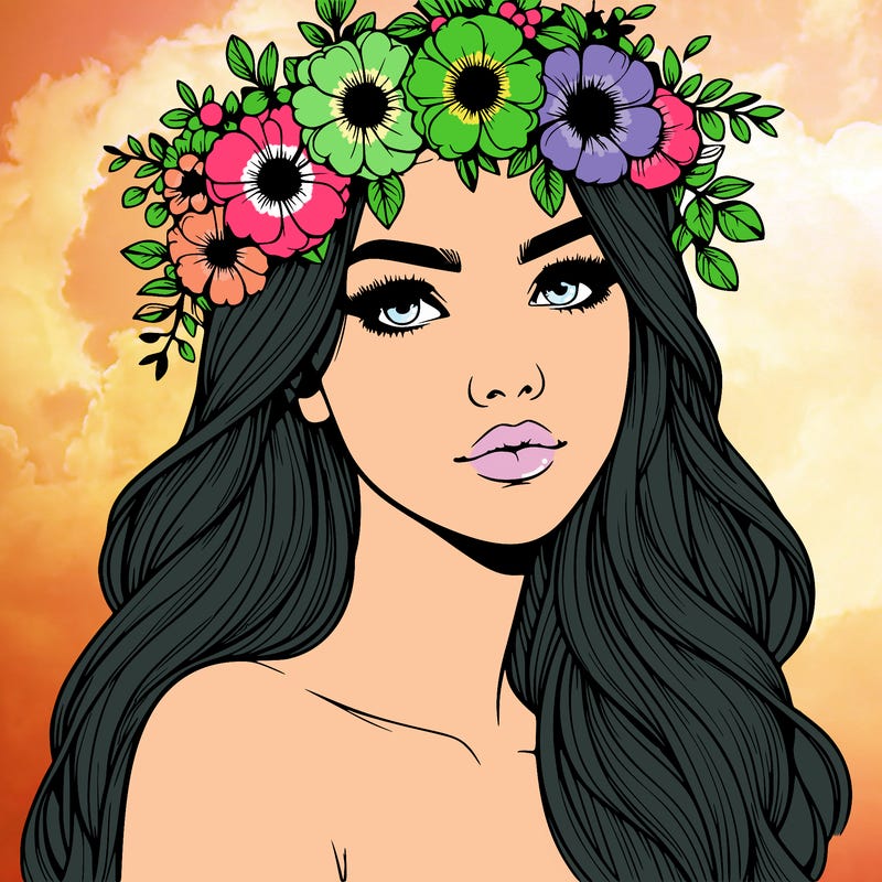 realistic woman with flowers crown