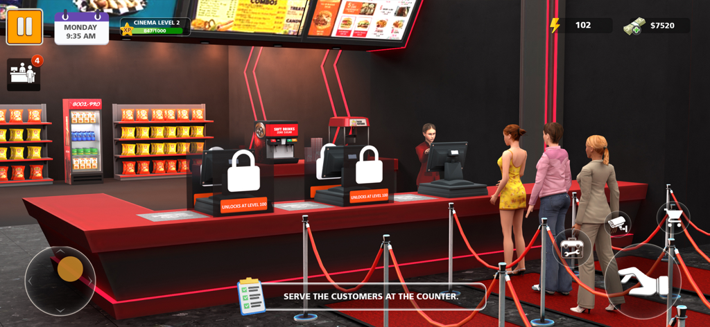 Cinema Movie Theatre Simulator - A 3D simulation of customers waiting at a movie theater concession stand