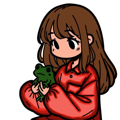 girl with long hair and a oversized shirt. and she is holding a frog