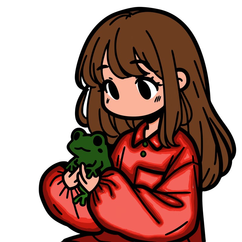 girl with long hair and a oversized shirt. and she is holding a frog