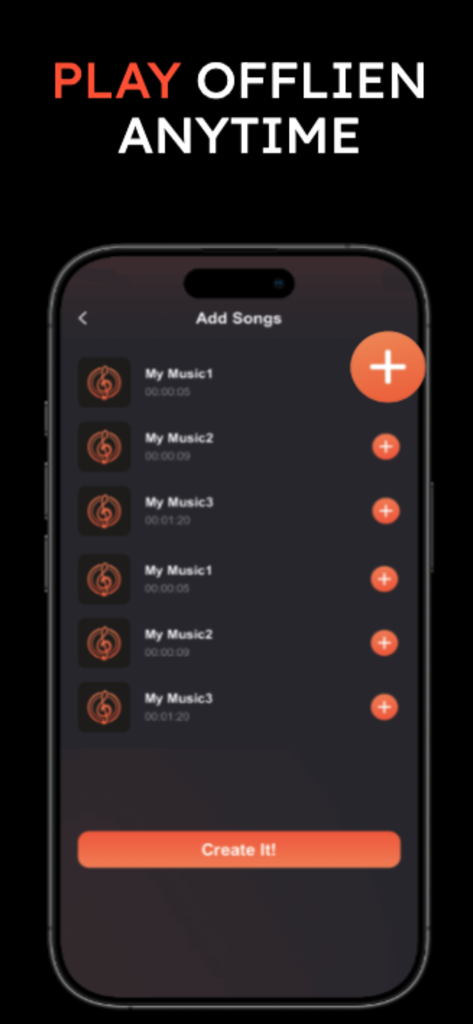 Interface para adicionar músicas a uma lista de reprodução no aplicativo de música offline MoodMax